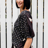 Pretty Please Reversible Top in poetry in motion black/crosshatch