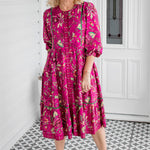 Sophia Dress in Flights of Fancy Grape hand-painted print by Maiocchi.