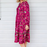 Sophia Dress in flights of fancy grape