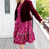 Sophia Dress in flights of fancy grape