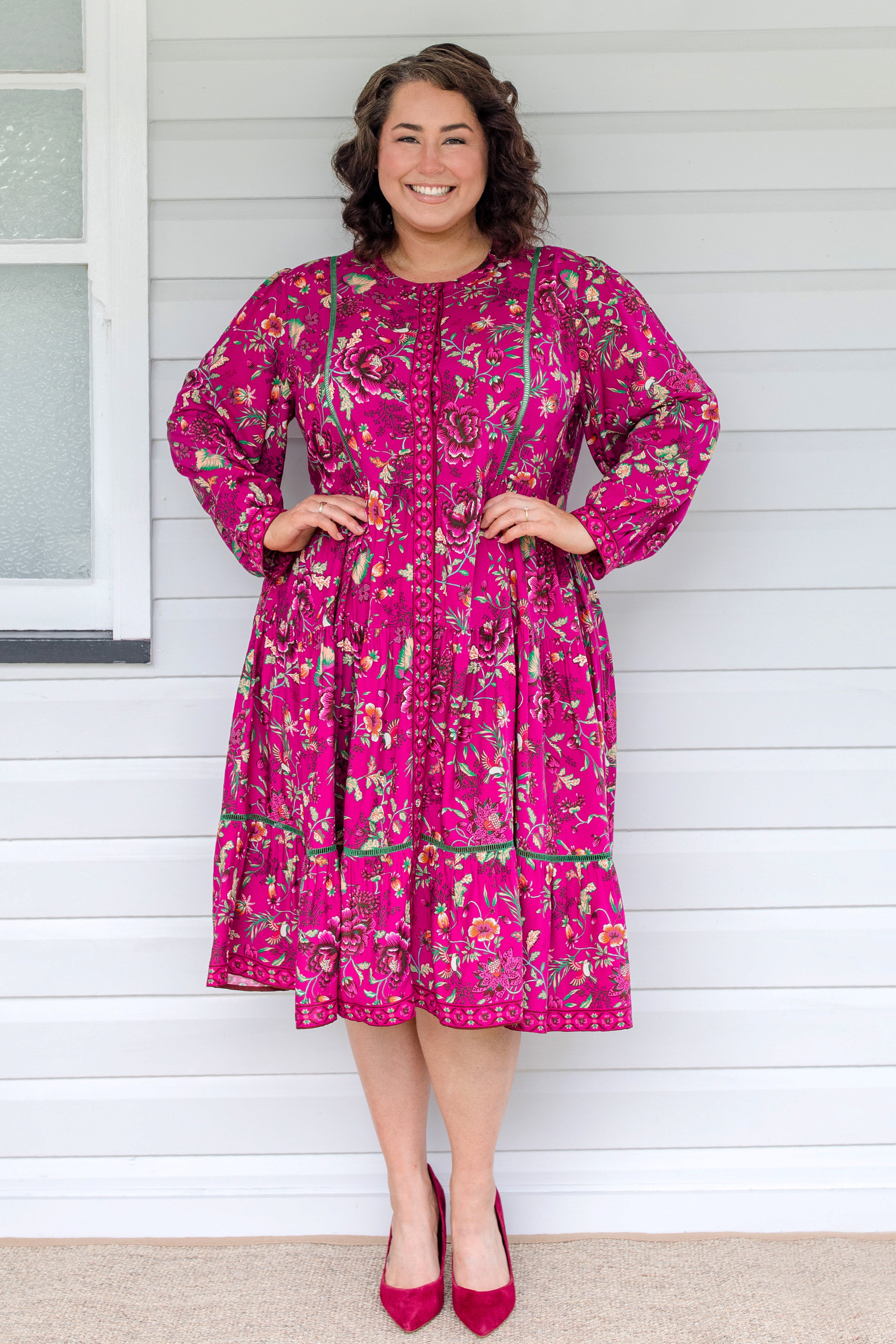 Maiocchi Sophia Dress – grape Flights of Fancy oriental print