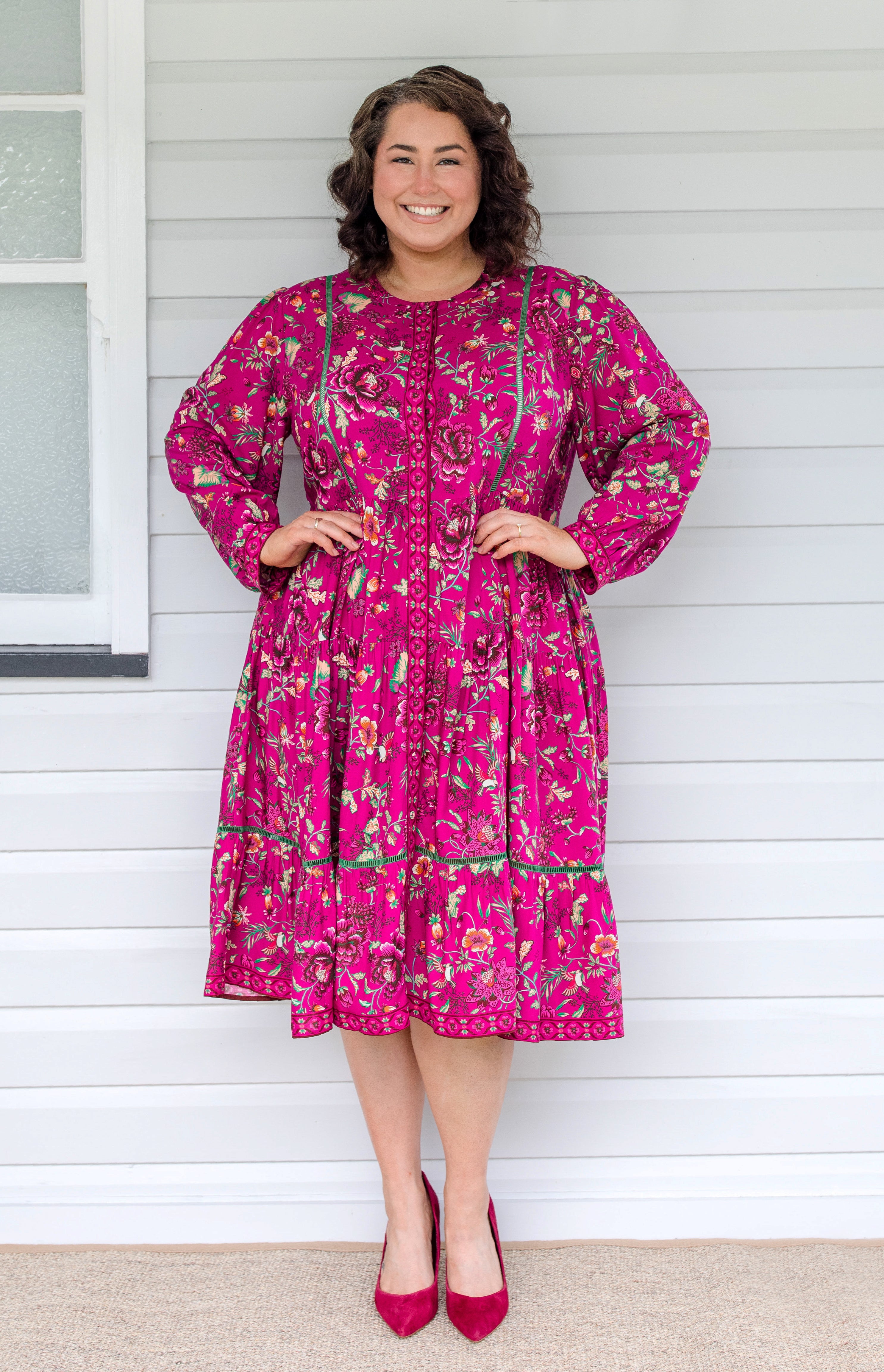 Maiocchi Sophia Dress – grape Flights of Fancy oriental print