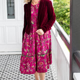 Sophia Dress in flights of fancy grape