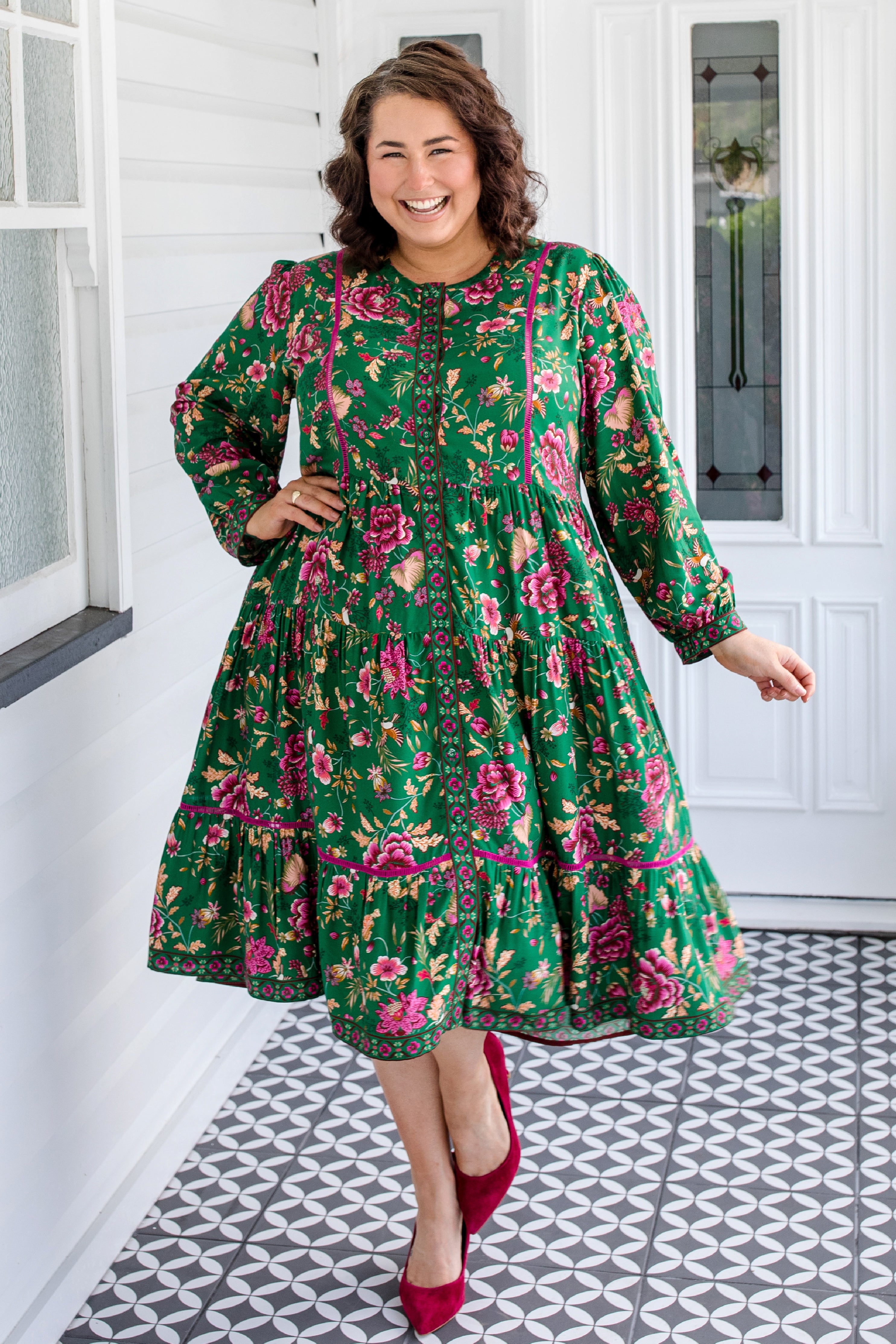 Sophia Dress by Maiocchi – green oriental inspired print