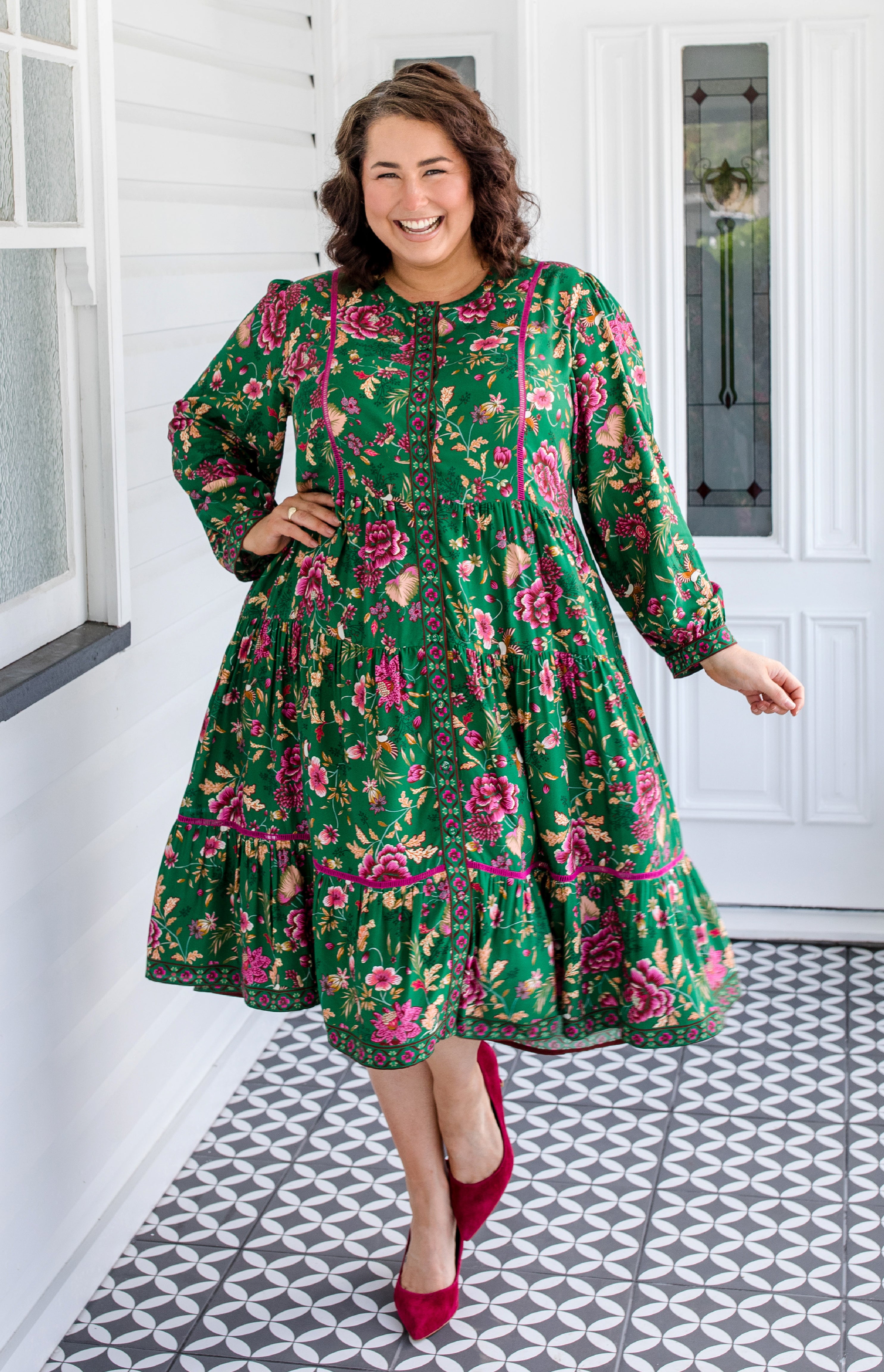 Sophia Dress by Maiocchi – green oriental inspired print
