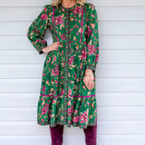Sophia Dress in flights of fancy green
