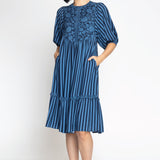 Penny Midi Dress in wonderstripe blue