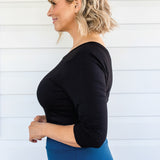 Tallulah Reversible Tee 3/4 sleeve in black