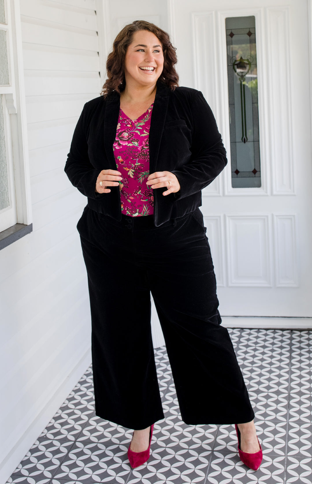 Tallulah Reversible Tee 3/4 sleeve in flights of fancy grape