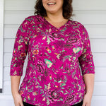 Bamboo reversible Tee in Flights of Fancy Grape print by Maiocchi