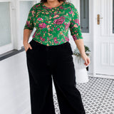 Tallulah Reversible Tee 3/4 sleeve in flights of fancy green