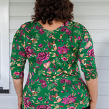 Tallulah Reversible Tee 3/4 sleeve in flights of fancy green