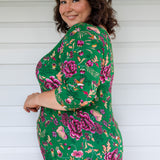 Tallulah Reversible Tee 3/4 sleeve in flights of fancy green