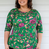 Tallulah Reversible Tee 3/4 sleeve in flights of fancy green