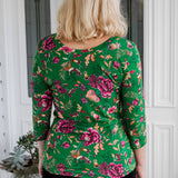 Tallulah Reversible Tee 3/4 sleeve in flights of fancy green