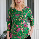Maiocchi Bamboo Tallulah Reversible Tee in Flights of Fancy green print