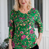 Maiocchi Bamboo Tallulah Reversible Tee in Flights of Fancy green print