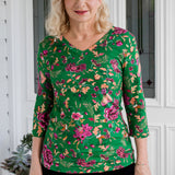 Tallulah Reversible Tee 3/4 sleeve in flights of fancy green