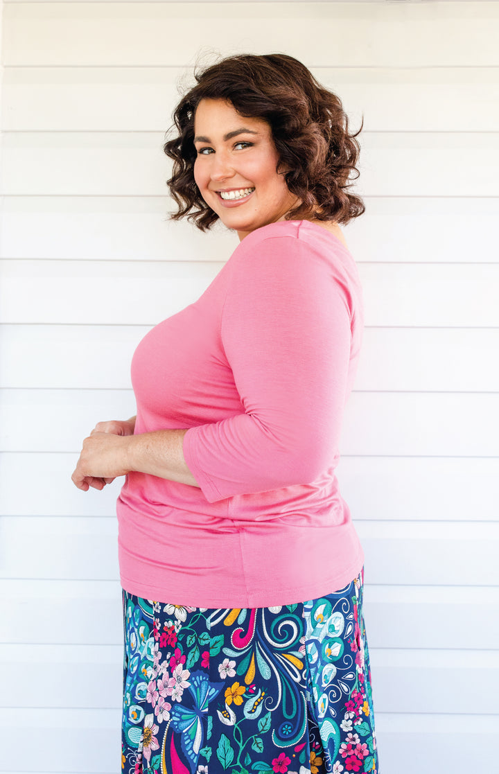 Tallulah Reversible Tee 3/4 sleeve in melon