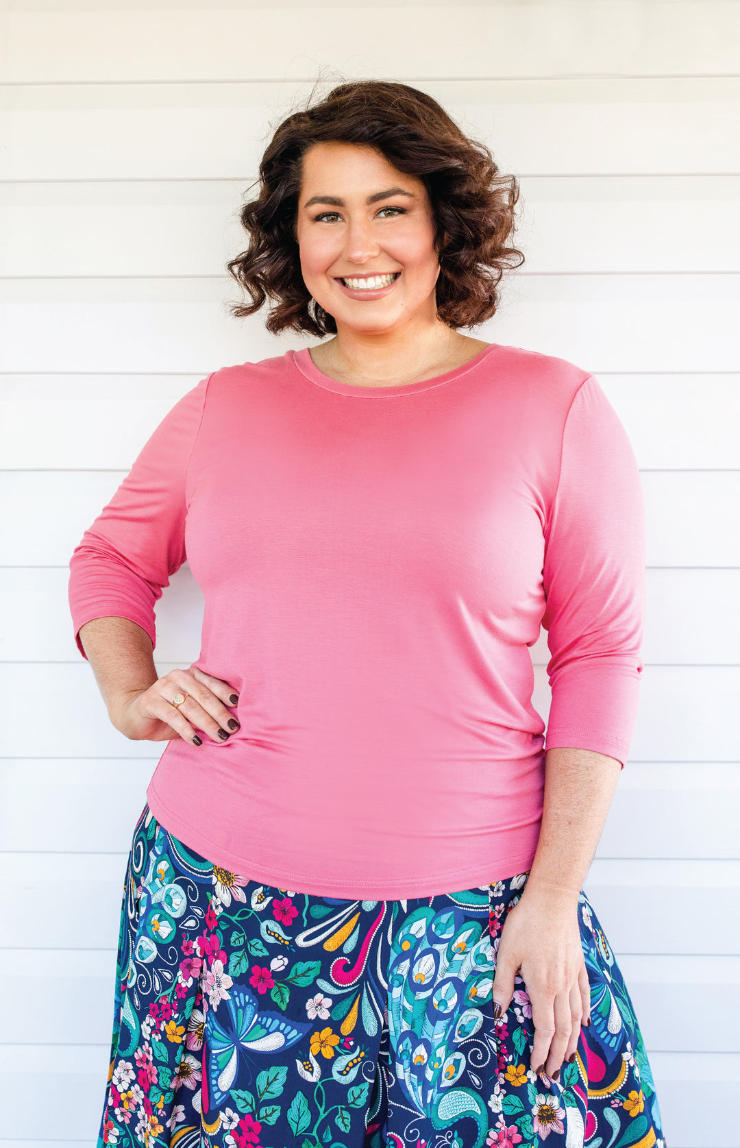 Tallulah Reversible Tee 3/4 sleeve in melon