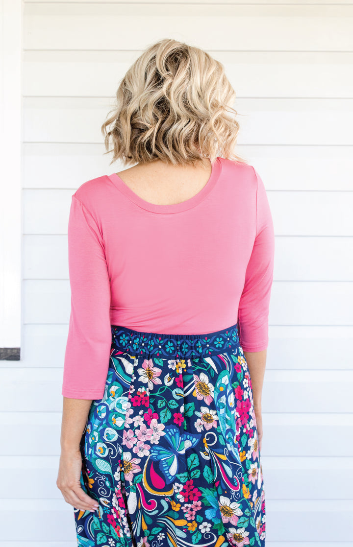 Tallulah Reversible Tee 3/4 sleeve in melon