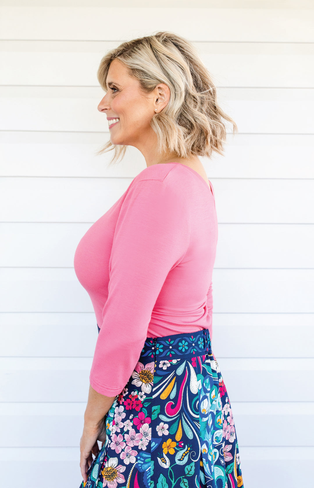 Tallulah Reversible Tee 3/4 sleeve in melon