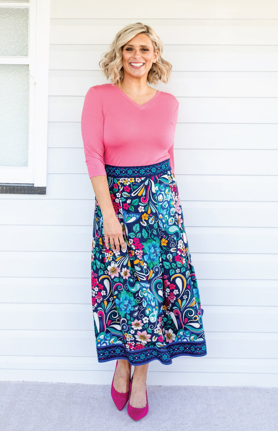 Tallulah Reversible Tee 3/4 sleeve in melon