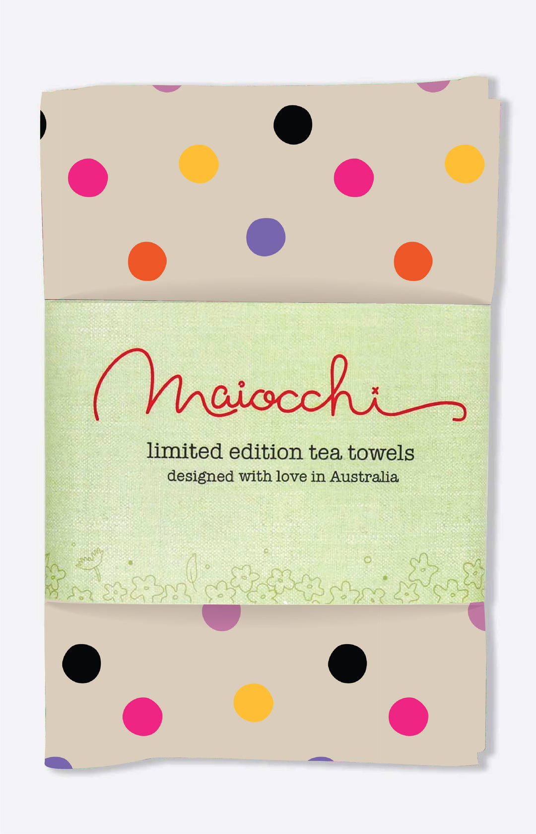 Tea Towel in rainbow dot sand