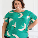 PRE-ORDER Poppy Top in poetry in motion green
