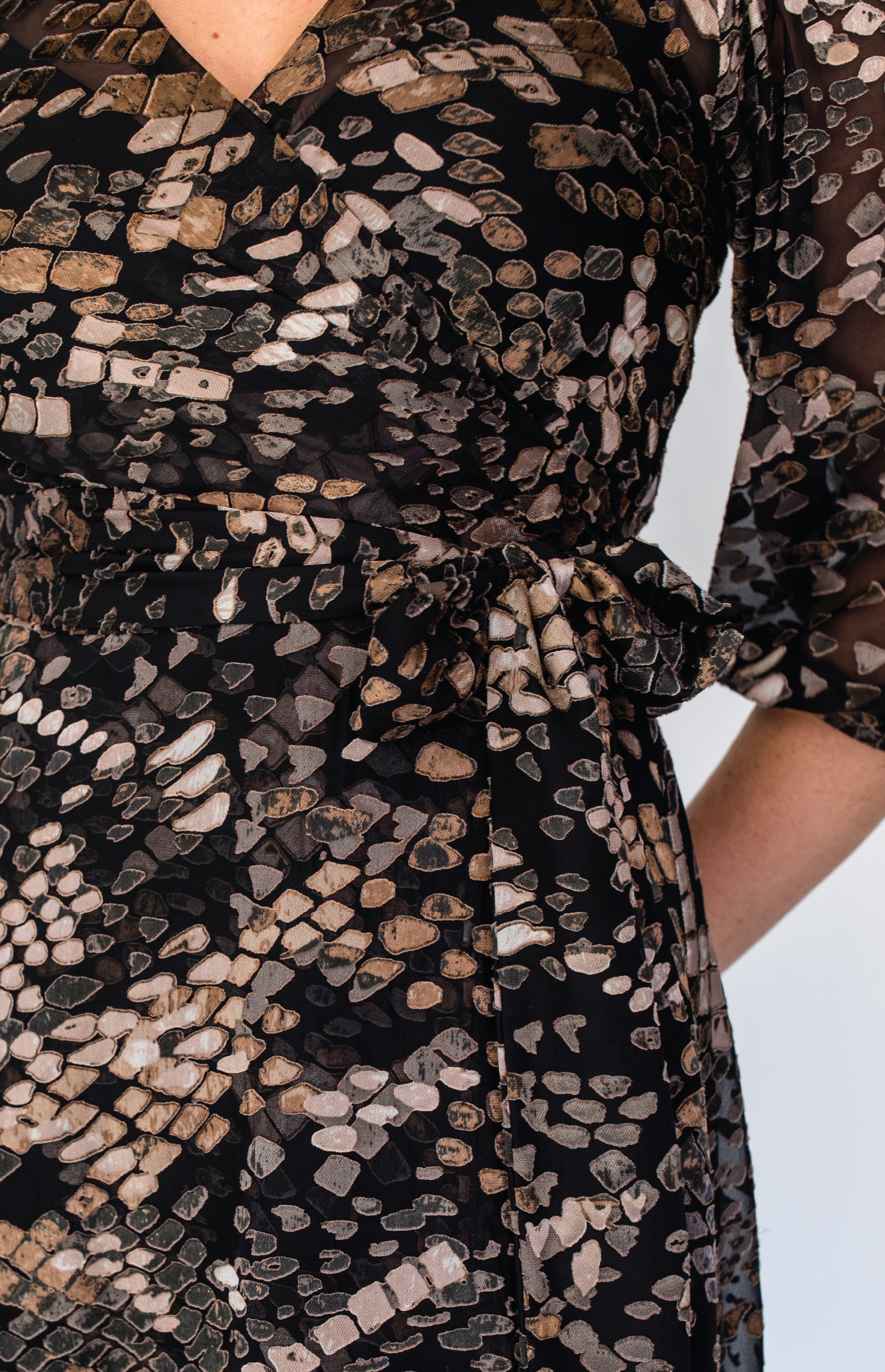 Maiocchi's Victoria Dress, featuring a gorgeous metallic burnout fabric.
