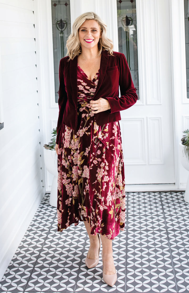 Violet Dress in blossom wine velvet