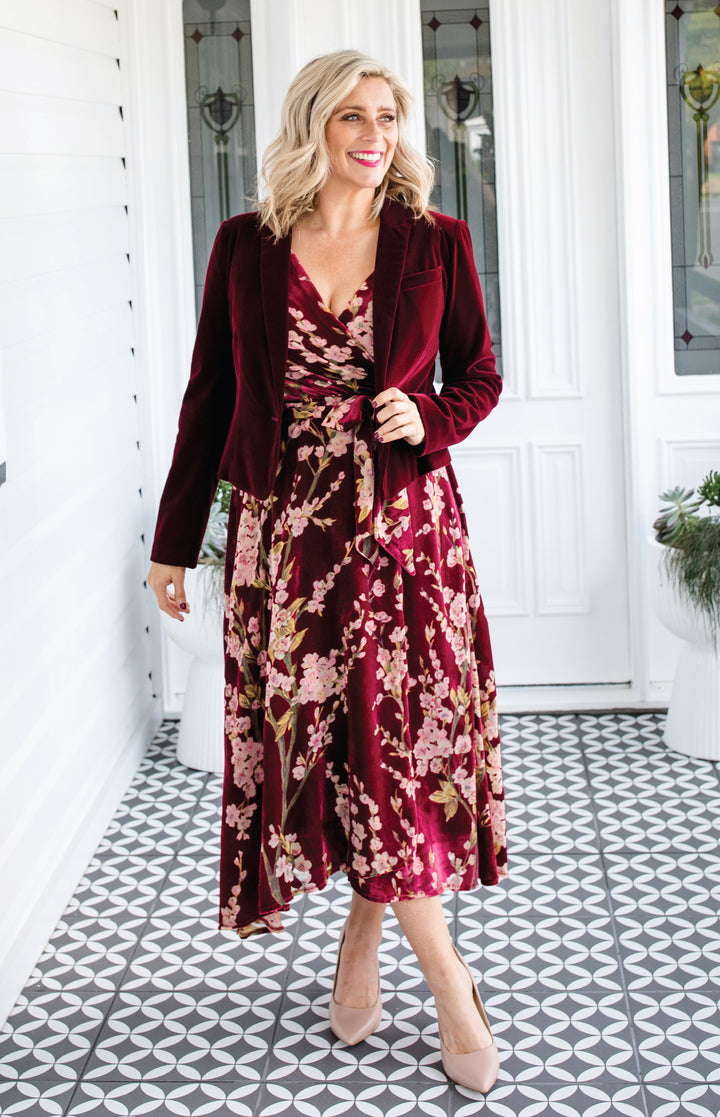 Violet Dress in blossom wine velvet