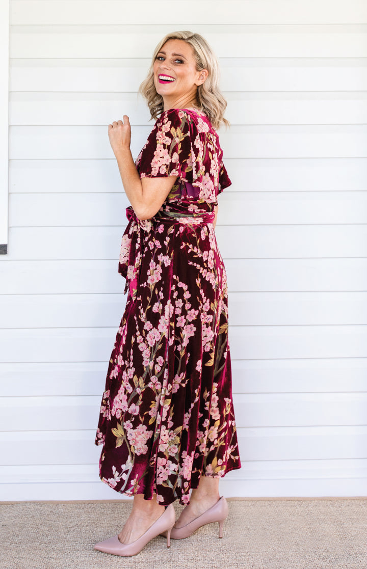 Violet Dress in blossom wine velvet