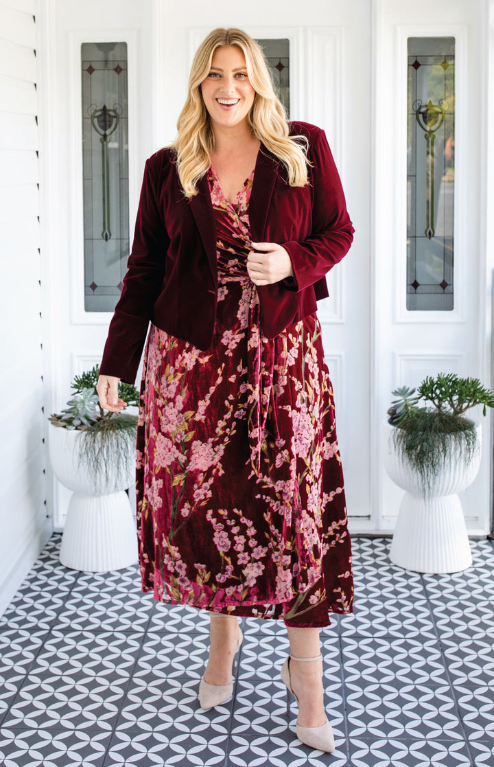 Violet Dress in blossom wine velvet