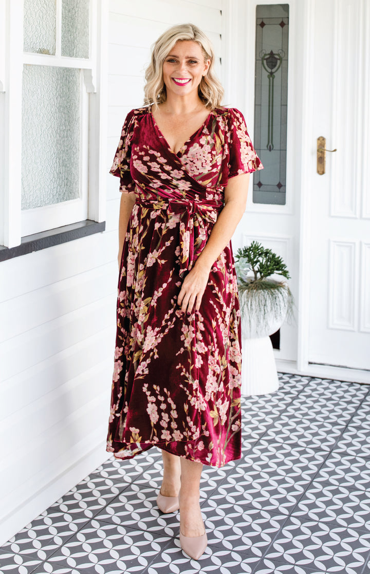 Violet Dress in blossom wine velvet