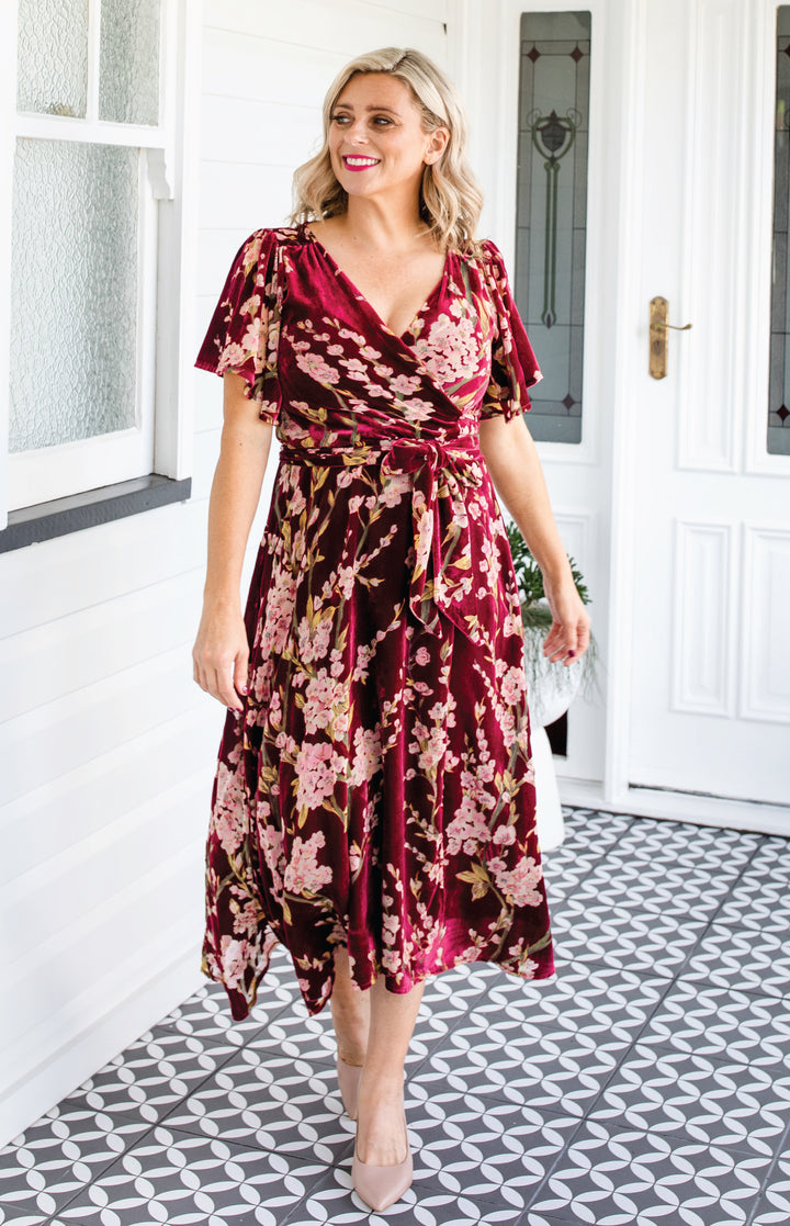 Violet Dress in blossom wine velvet