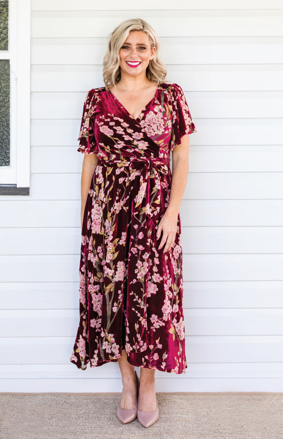 Violet Dress in blossom wine velvet