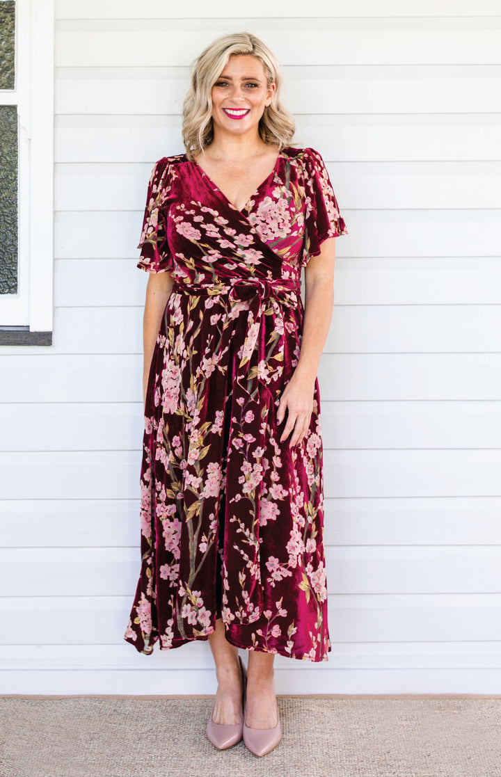 Violet Dress in blossom wine velvet