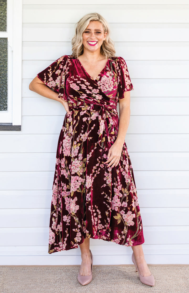 Violet Dress in blossom wine velvet