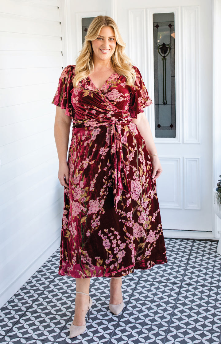 Violet Dress in blossom wine velvet