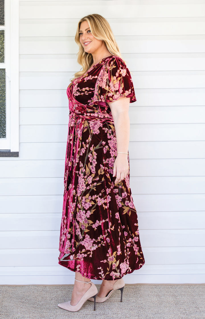 Violet Dress in blossom wine velvet