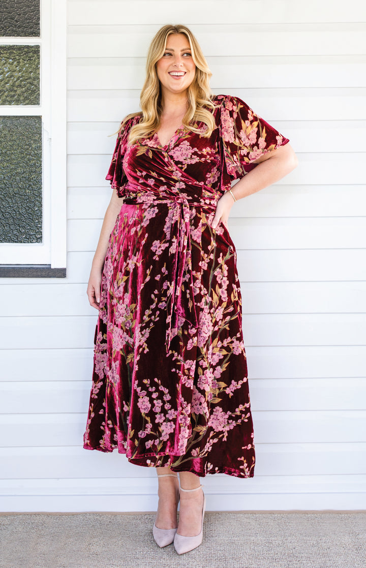 Violet Dress in blossom wine velvet