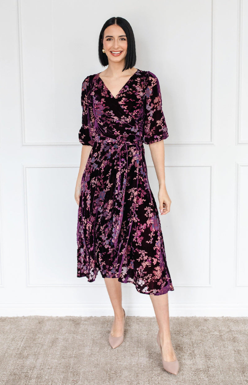Victoria Dress in plum lady velvet