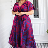 Violet Velvet Dress in cornflower blue elegant fit, luxe fabric and separate slip dress.