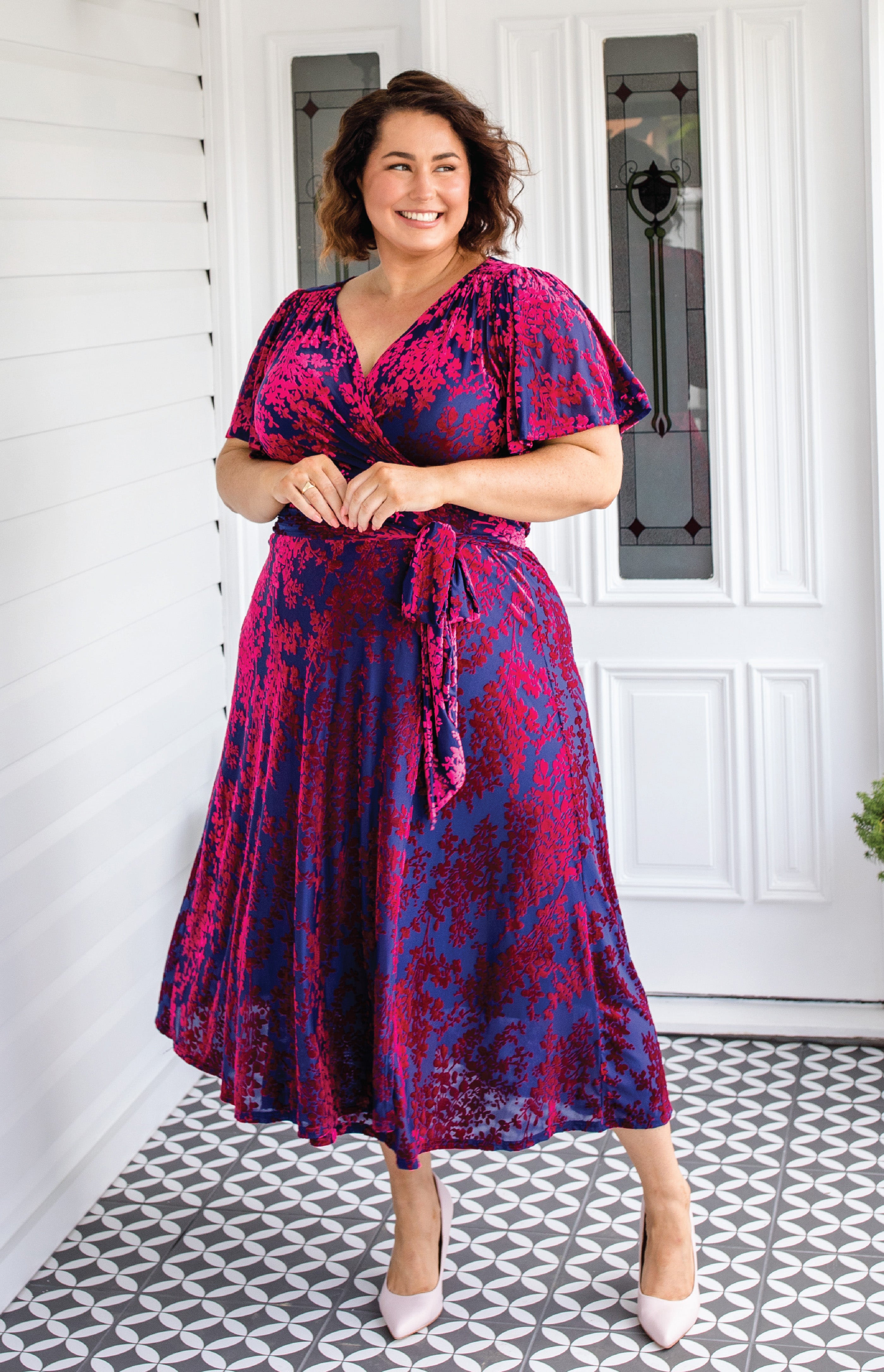 Violet Velvet Dress in cornflower blue elegant fit, luxe fabric and separate slip dress.