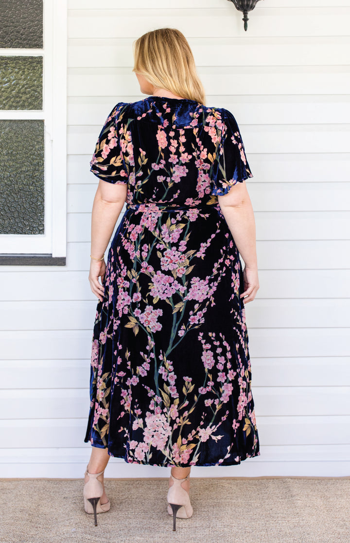 Violet Dress in blossom blue velvet
