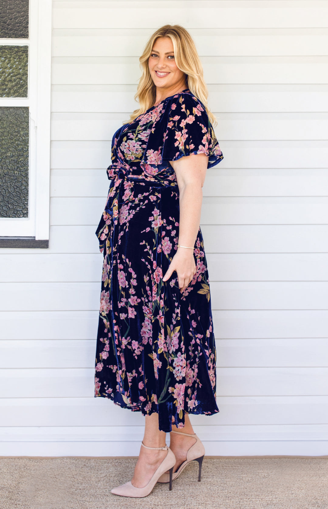Violet Dress in blossom blue velvet