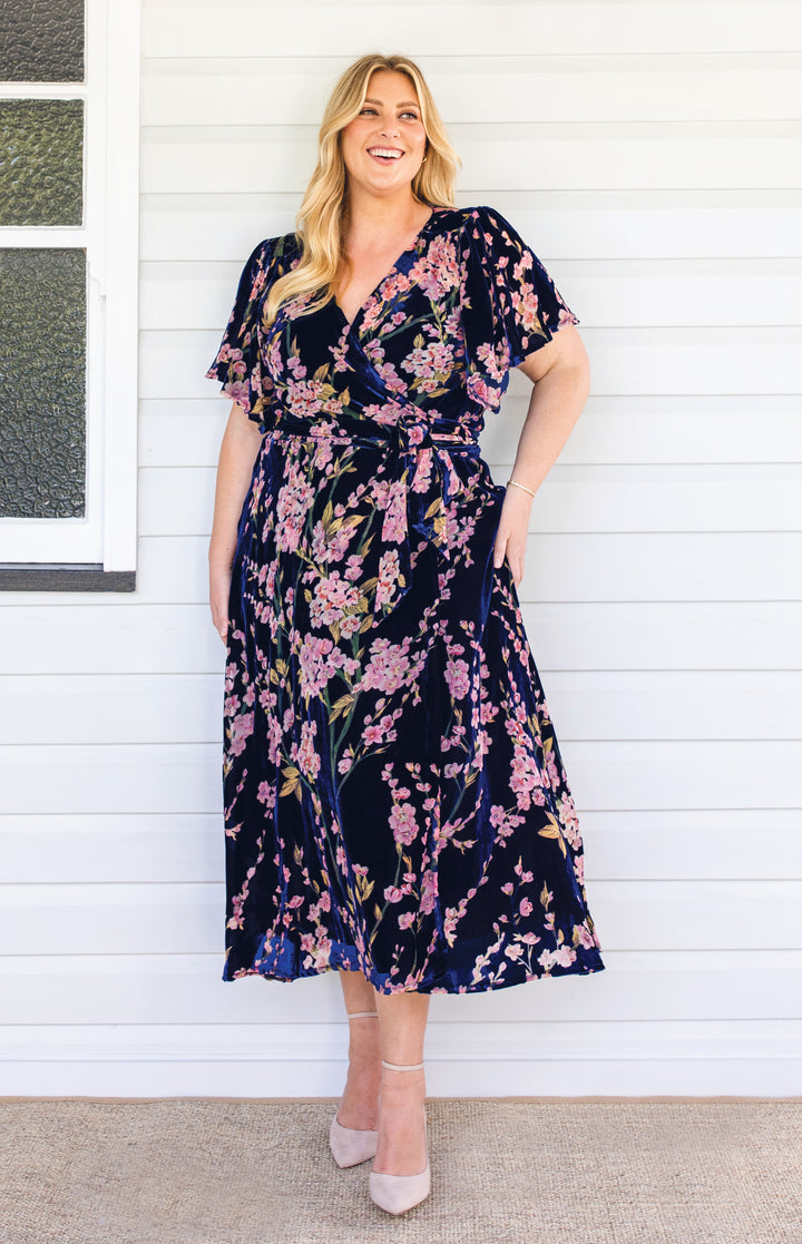 Violet Dress in blossom blue velvet