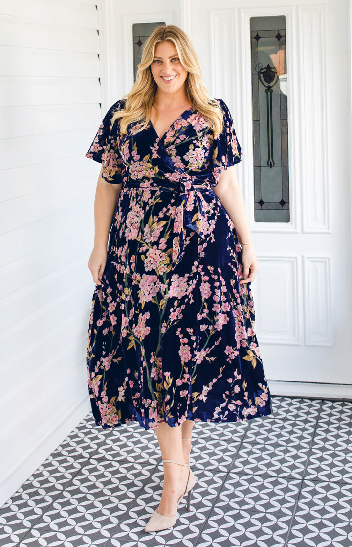 Violet Dress in blossom blue velvet