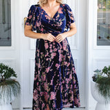 Violet Dress in blossom blue velvet